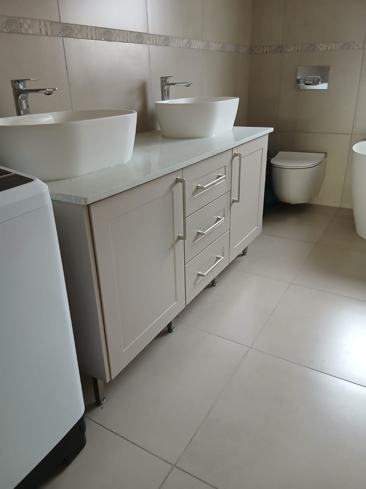 Custom bathroom vanity with vessel basin
