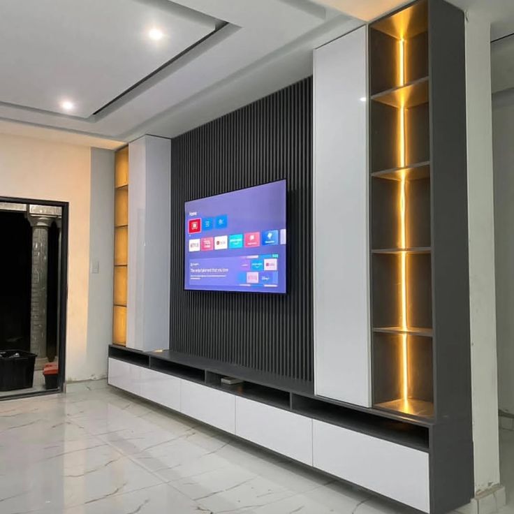 Illuminated living room media wall